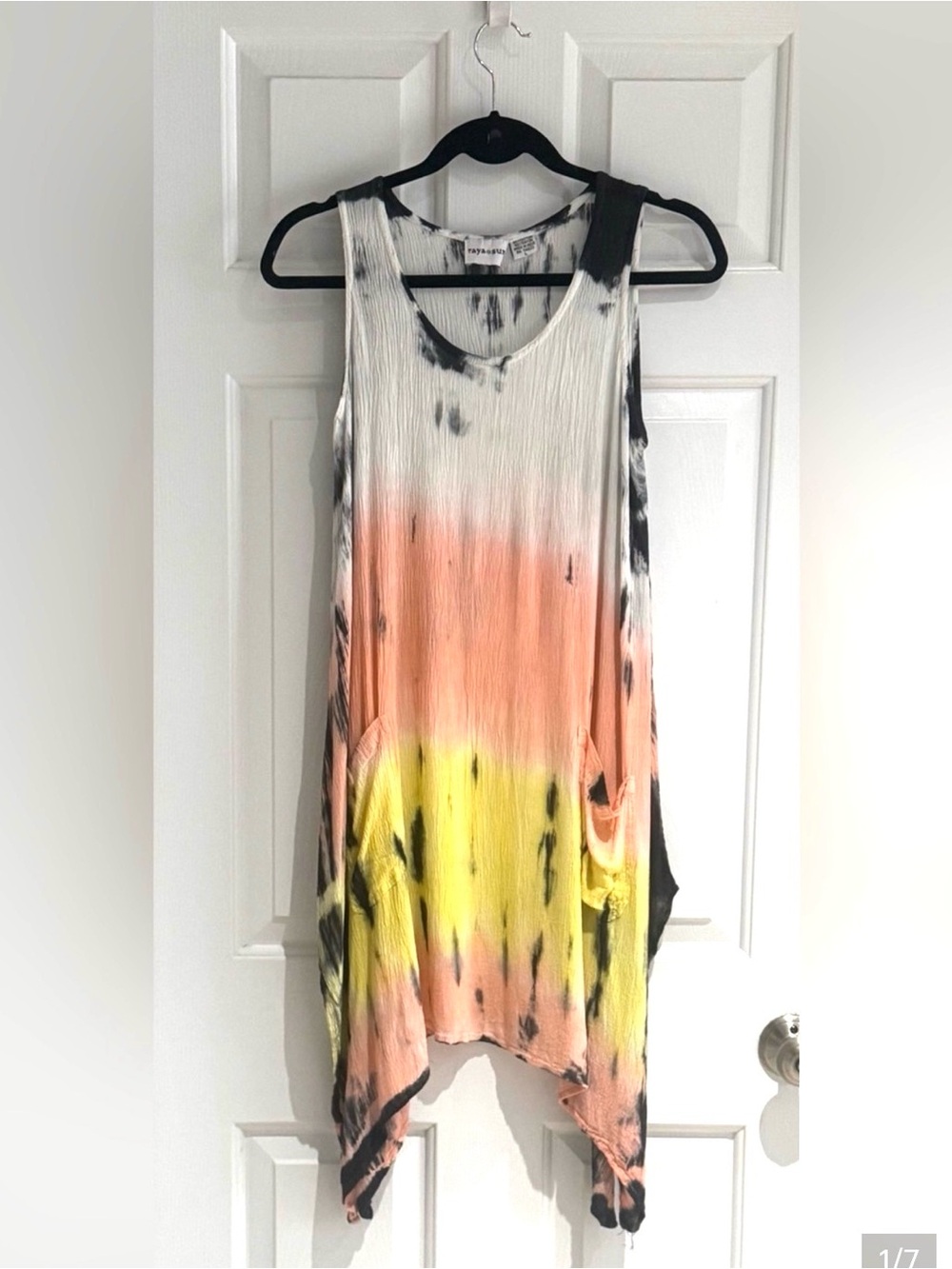 raya sun Tie-Dye Ombre Tank Top Swimsuit Cover in Peach, Yellow & Black